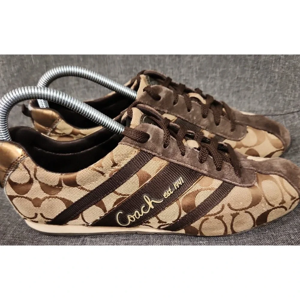 Vintage Y2K Coach Henrietta Brown Signature C Jacquard Suede Sneakers Womens 8 M - Picture 5 of 9